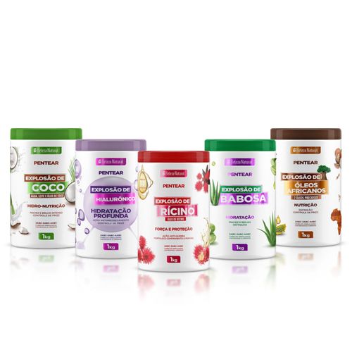 Kit Combo Creme de Pentear Explosão de Coco + Hialurônico + Rícino + Babosa + Óleos Africanos 1Kg (5 itens) | bn.Cachos Kit Combo Creme de Pentear Explosão de Coco + Hialurônico + Rícino + Babosa + Óleos Africanos 1Kg (5 itens) | bn.Cachos